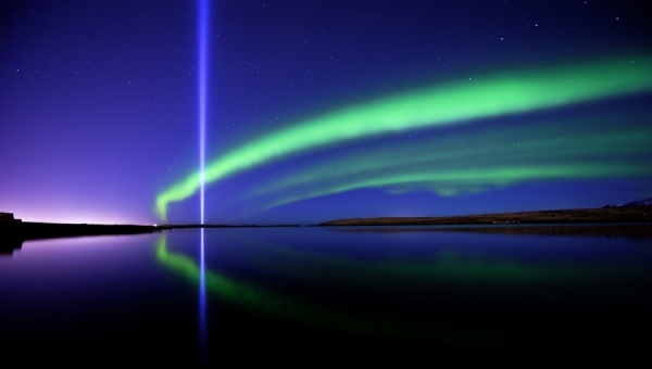 Photograph Johannes Frank Johannesson The Piece Tower And Northern Lights2 on One Eyeland